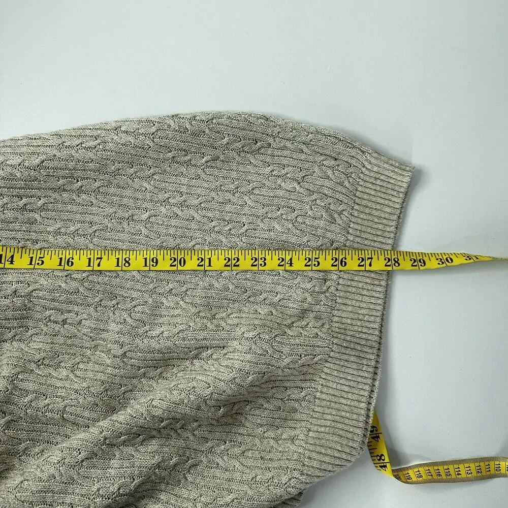 Norm Thompson Sweater‎ Mens Large Cable Knit Vneck Fisherman Beige Pull Over